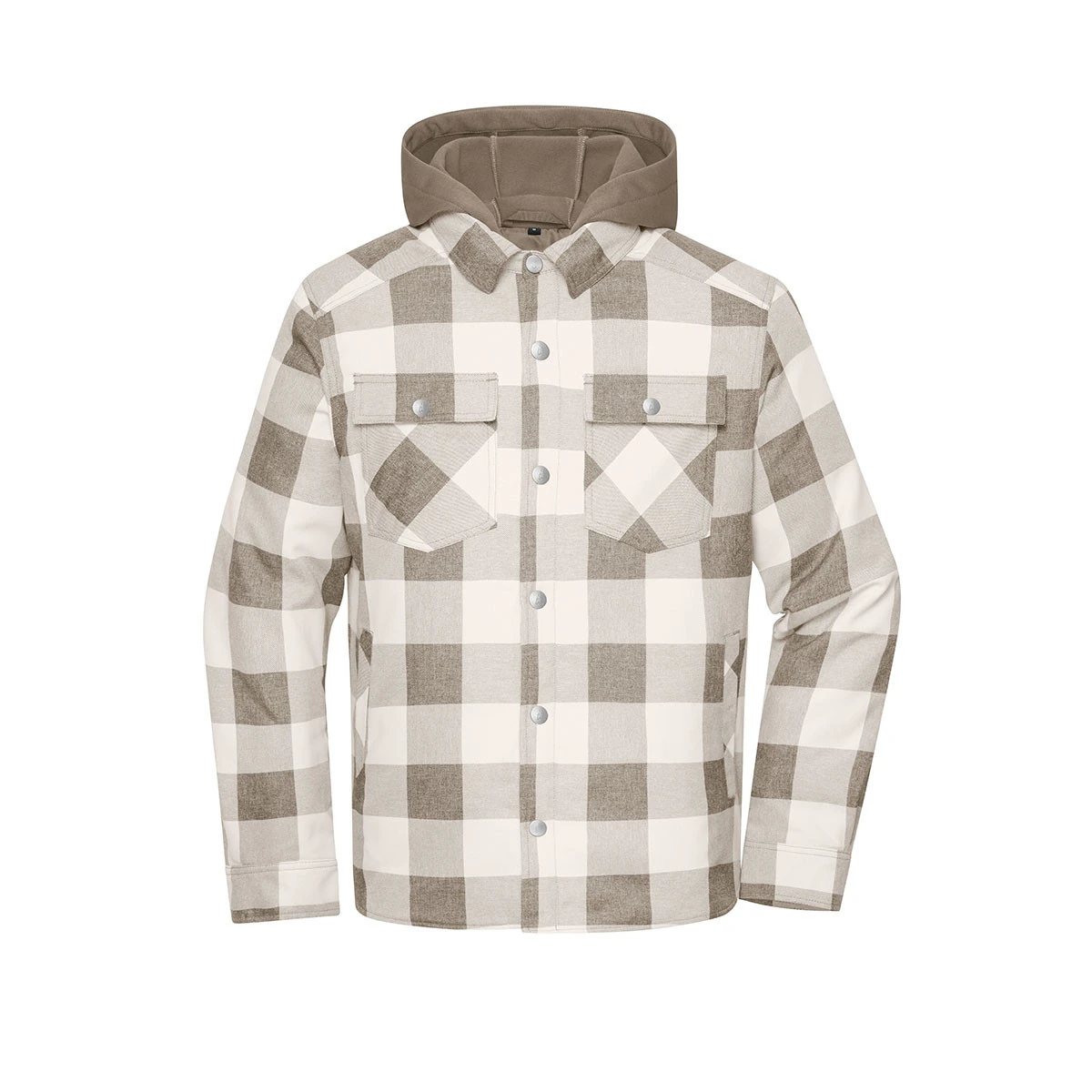Wattiertes Unisex Workwear Hemd mit Kapuze JN1872 · dusty-brown/cement
