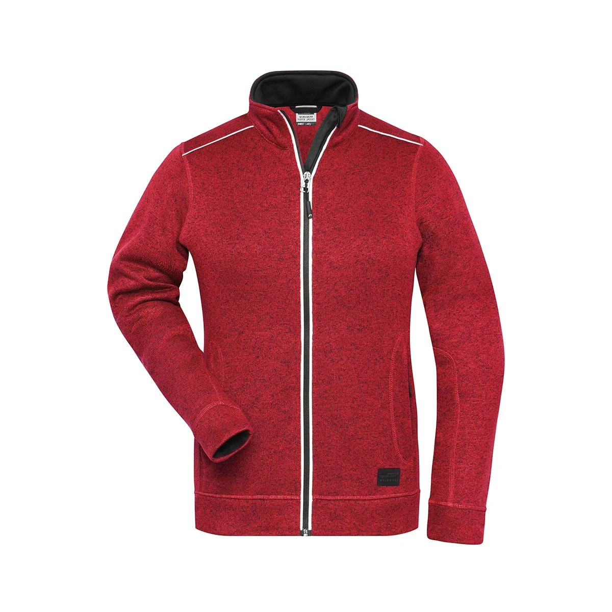 Damen Workwear Strickfleece Jacke - Solid JN897 · red melange/black