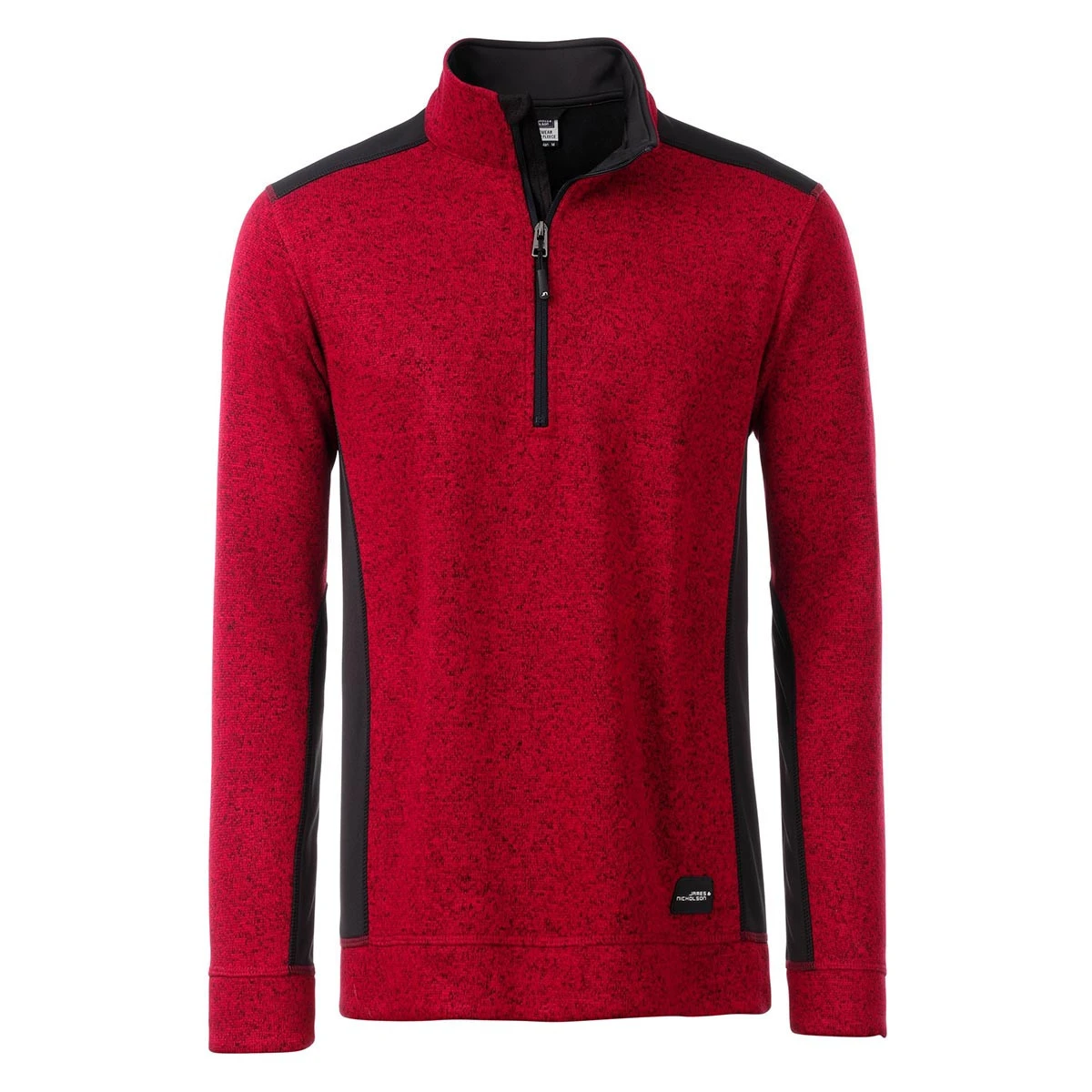 1/4 Zip Workwear Strickfleece Pullover JN864 · red melange/black